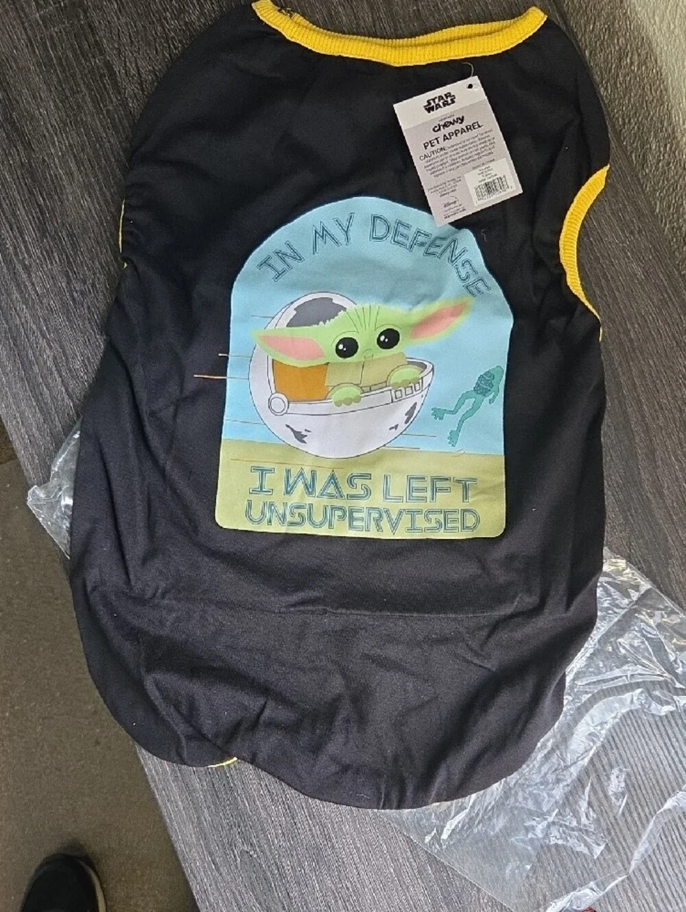 Star Wars Grogu 'I Was Left Unsupervised' Black & Yellow Trim Dog Tee